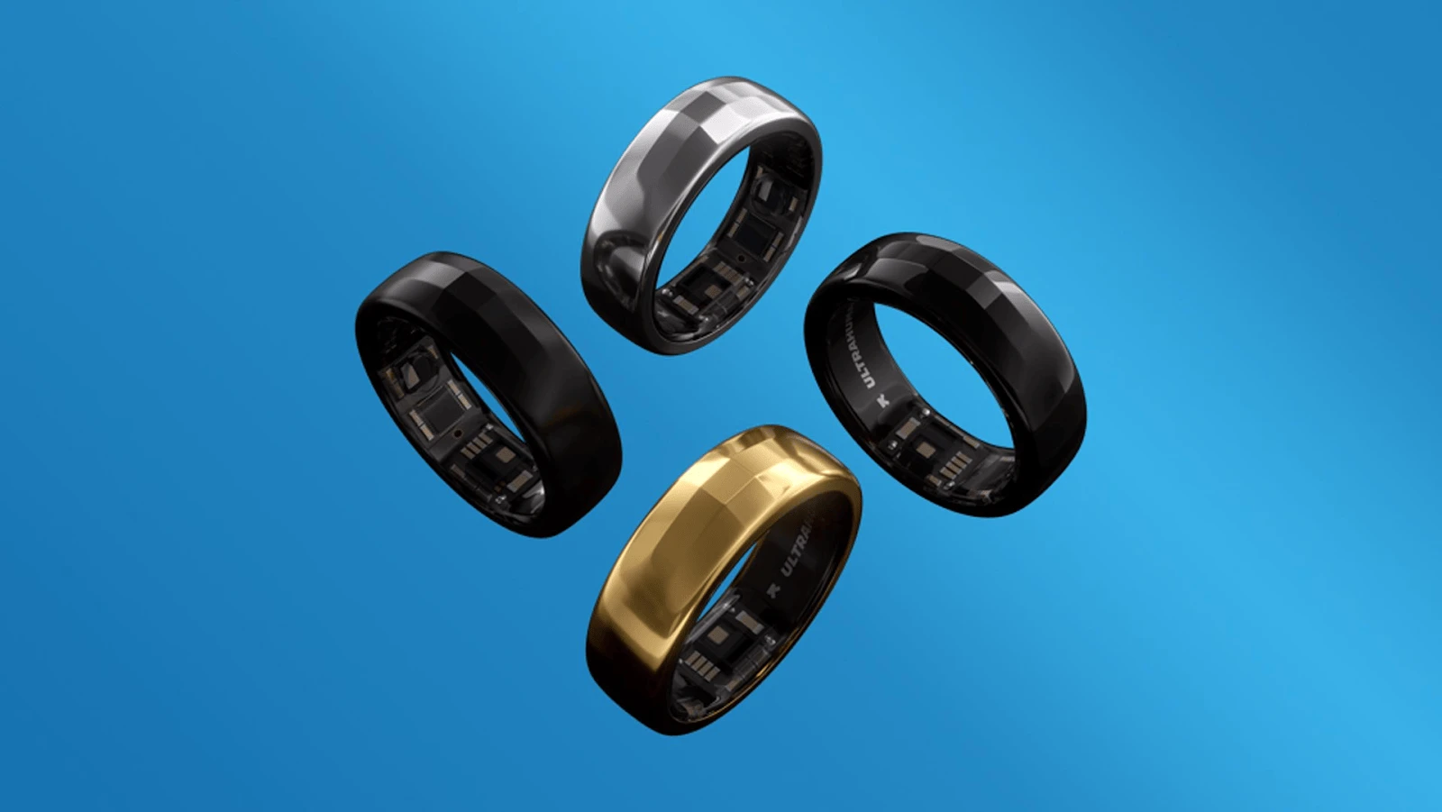 4 smart rings on blue background
