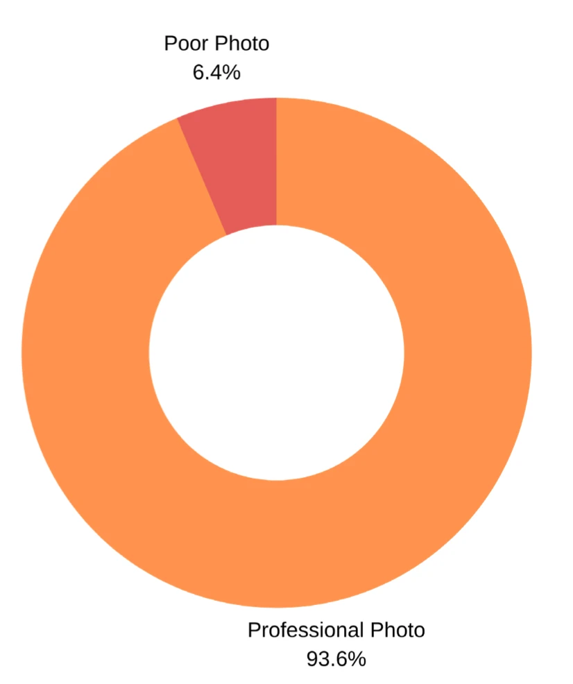 A donut chart showing the percentage of Poor Photo (6.4%) and Professional Photo (93.6%).